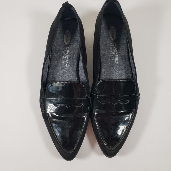 Dr Scholl's Women's Eclipse Loafer Size 8M Black Suede Pat Leather Cool Fit - Picture 1 of 10